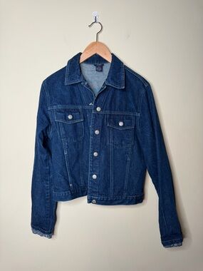Vintage The Blues Dark Wash Denim Jacket Buttons 90s 100% Cotton. Medium